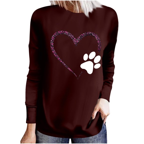 Womens Valentine's Day Sweatshirts Valentine's Day Color Love Print Loose Shirts Long Sleeve Round Neck Casual Pullover Blouses Tops