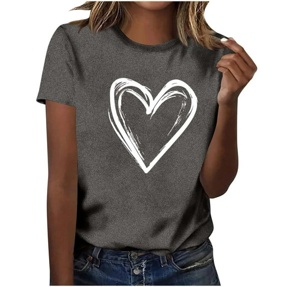 Womens Valentine's Day T-Shirt | Casual Brushstroke Heart Top | Soft Stretch Tee | Dark Gray Shirt for Everyday & Dates | Plus Size Available,Size L