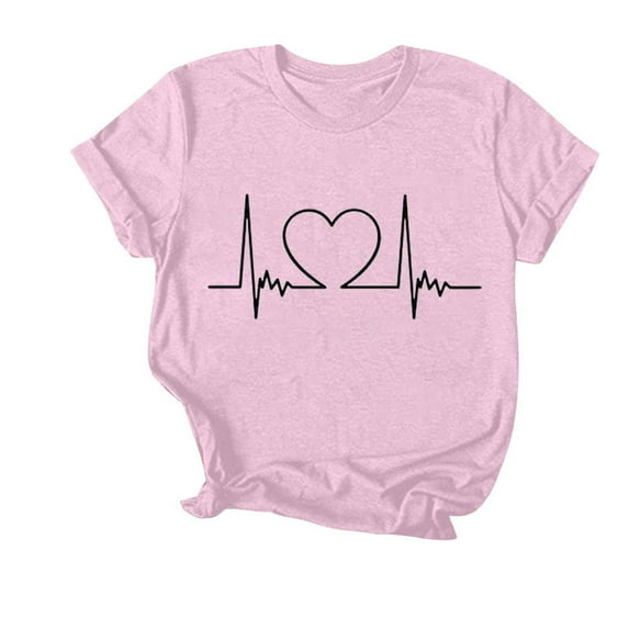 Womens Valentine's Day T-Shirts Cute Heart Graphic Short Sleeve Tops Casual Loose Crewneck Tee Tops