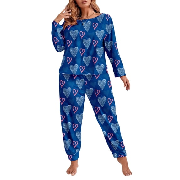 Womens Valentine's Plus Size Pajamas Set Heart Print Pjs Long Sleeve Tops and Pants Sleepwear Loungewear Set XL-5XL