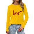 thumbnail image 1 of Womens Valentines Bow Shirts Long Sleeve Holiday Valentine's Day Tshirt Crew Neck Heart Graphic Tee Tops, M Yellow, 1 of 5