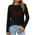 thumbnail image 1 of Womens Valentines Bow Shirts Long Sleeve Holiday Valentine's Day Tshirt Crew Neck Heart Graphic Tee Tops, S Black, 1 of 5