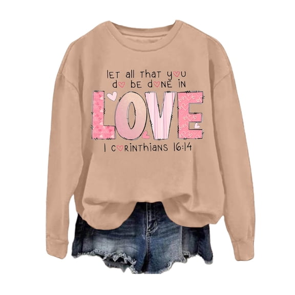 Womens Valentines Crewneck Sweatshirts Valentine Love Heart Printed Graphic Casual Shirts Lightweight Long Sleeve Funny Loose Blouse Tops