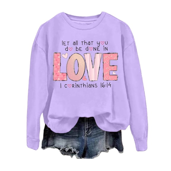 Womens Valentines Crewneck Sweatshirts Valentine Love Heart Printed Graphic Casual Shirts Lightweight Long Sleeve Funny Loose Blouse Tops