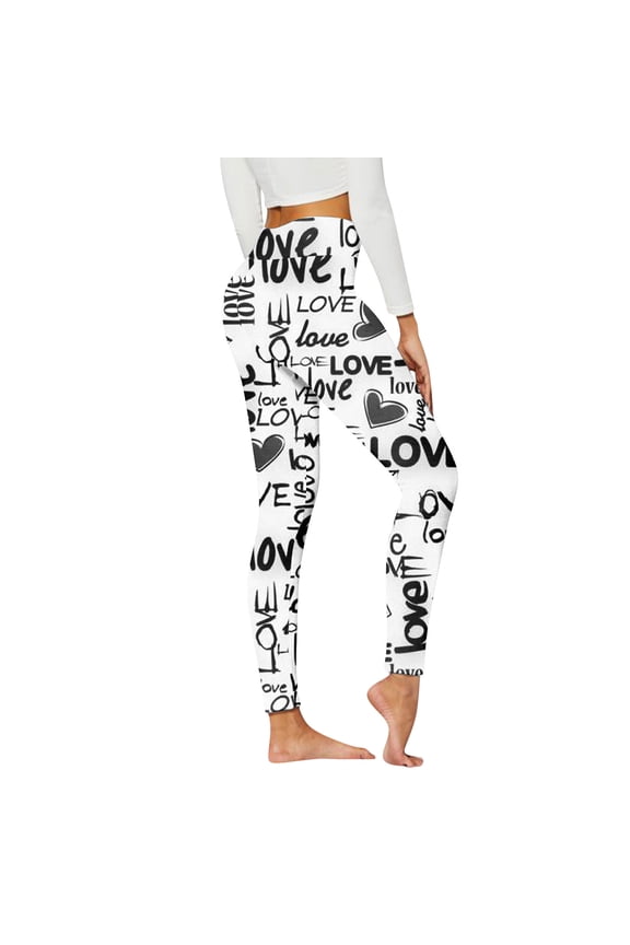 Womens Valentines Day Casual Pants Heart Print Sports Leggings
