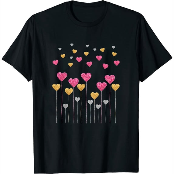 Womens Valentines Day Cute Design With Hearts Flowers And Balloons T-Shirt Black Large