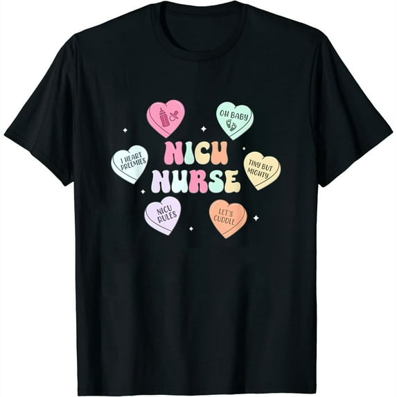 Womens Valentines Day Groovy Heart Candy Nicu Nurse T-Shirt Black Small