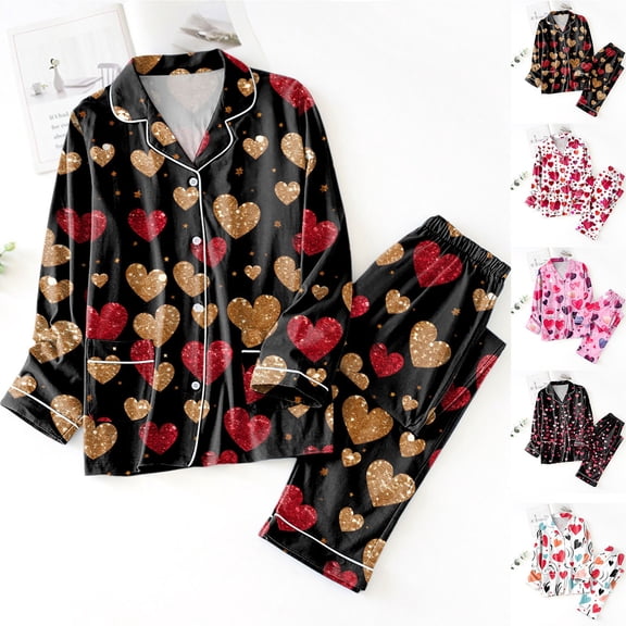 Womens Valentines Day Love Heart Heart 2Pc Pajamas Sets 2 Pieces Lounge Cute Party Club Family Pjs Set Women Pjs Sets Red L