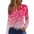thumbnail image 1 of Womens Valentines Day Outfit Henley Button Down V- Neck Plus Size Top Spring Casual Blouses Heart Graphic Long Sleeve Tees, 1 of 5