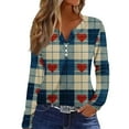 thumbnail image 1 of Womens Valentines Day Outfit Long Sleeve Button V- Neck Lightweight Tops Spring Casual T Shirts Heart Graphic Henley Tshirts, 1 of 5
