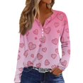 thumbnail image 1 of Womens Valentines Day Outfit Long Sleeve Henley V- Neck Lightweight Tops Spring Fashion Tshirts Heart Print Button Blouses, 1 of 5