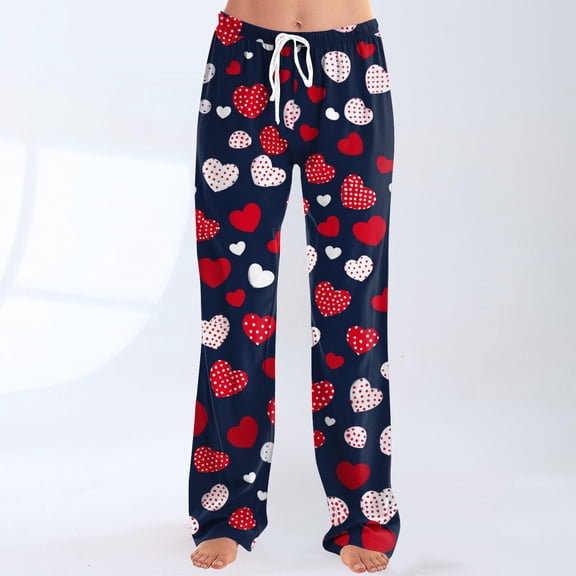 Womens Valentines Day Pajama Pants Heart Graphic Holiday Long Pj Pants Soft Pajama Lounge Pants Cozy Valentines Day Gifts Pajamas Women