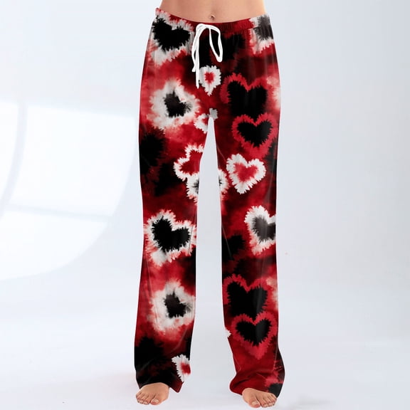 Womens Valentines Day Pajama Pants Heart Graphic Holiday Long Pj Pants Soft Pajama Lounge Pants Cozy Valentines Day Gifts Pajamas Women