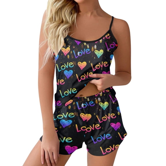 Womens Valentines Day Print Camisole Tank Top and Shorts Home Sleepwear Pajama Set 2 Piece Pajama Set for Women Set Sleepwear for Women Blue L