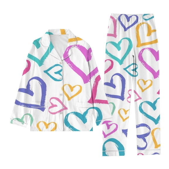 Womens Valentines Day Print Comfortable Casual Sleepwear Long Sleeve Pajama Set 2 Piece Pajama Set for Women Loungewear Pajamas for Women White S