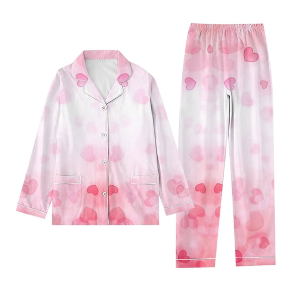 Womens Valentines Day Print Comfortable Casual Sleepwear Long Sleeve Pajama Set 2 Piece Pajama Set for Women Loungewear Soft Pajamas for Women Pink L