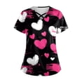 thumbnail image 1 of Womens Valentines Day Scrub Tops Casual Criss Cross V Neck Cute Love Heart Printed Scrubs Loose Short Sleeve Scrub Shirts Nursing Uniform Medical Nurse Workwear with Pockets Black L, 1 of 4
