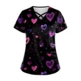 thumbnail image 1 of Womens Valentines Day Scrub Tops Hoilday Criss Cross V Neck Cute Love Hearts Graphic Scrubs Casual Short Sleeve Scrub Shirts Medical Nurse Workwear Nursing Uniform with Pockets Navy M, 1 of 4