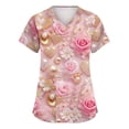 thumbnail image 1 of Womens Valentines Day Scrub Tops Plus Size Loose V Neck Cute Love Heart Printed Scrubs Casual Short Sleeve Scrub Shirts Nursing Workwear Medical Nurse Uniform with Pockets Pink XL, 1 of 5