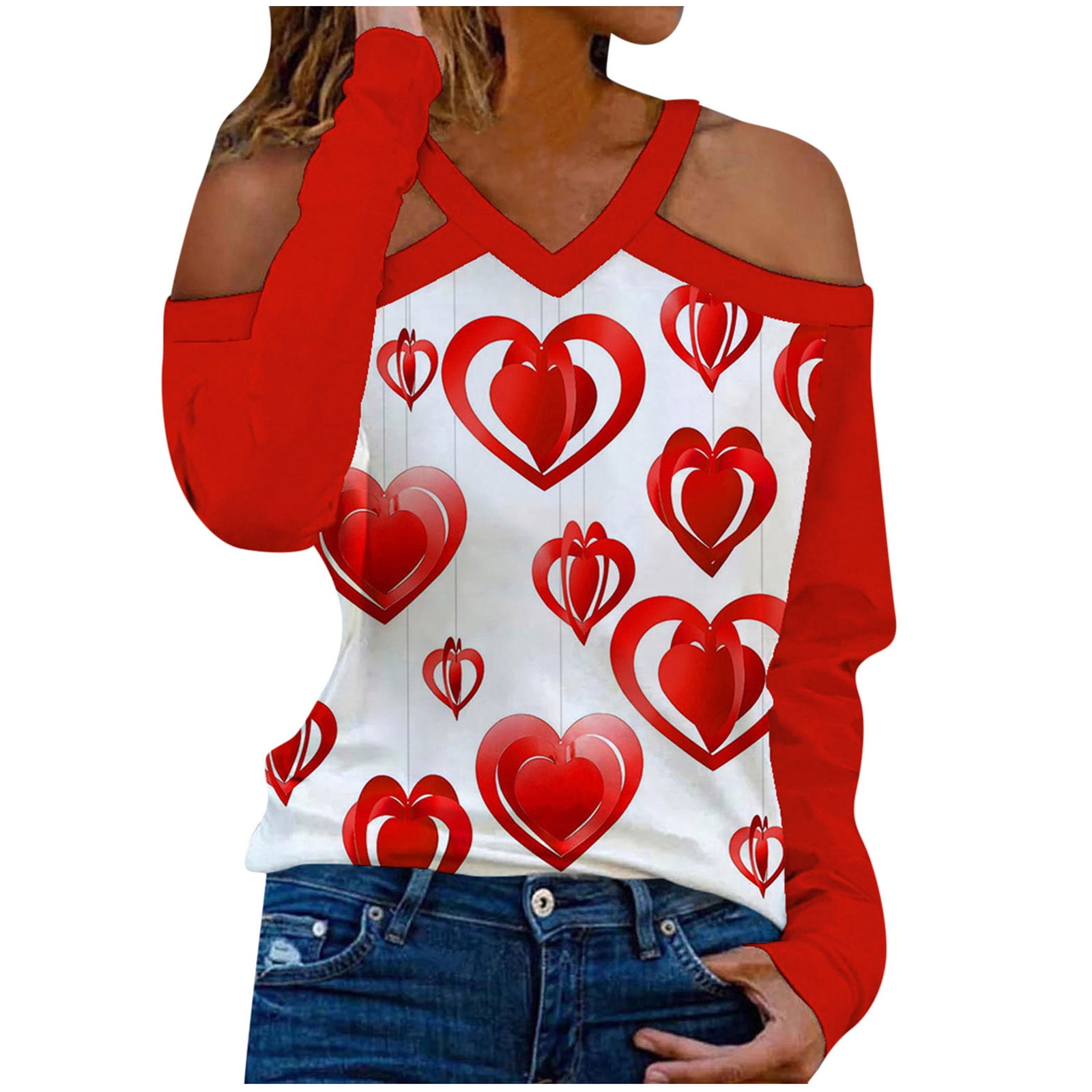 Womens V Neck T Shirts Lace Up Sweet Heart Print,clearence in Prime Under 5,Cute  Stuff Under 5 Dollars,Return Pallet,Todays Deals Clearance Prime