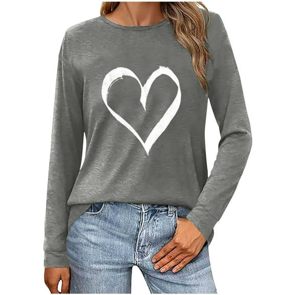 Womens Valentines Day Sweatshirt Love Heart Long Sleeve Pullover Tops Casual Round Neck Loose Fall Shirts (Gray M)