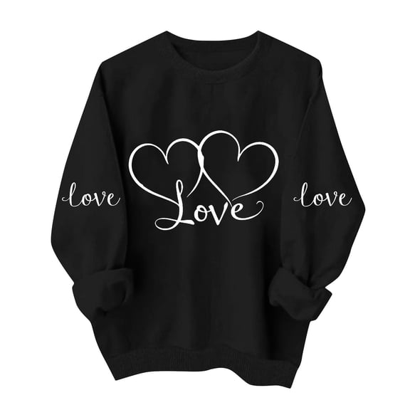 Womens Valentines Day Sweatshirts Cute Heart Valentine Funny Sweater Tops Casual Long Sleeve Shirts Pullover, M Black