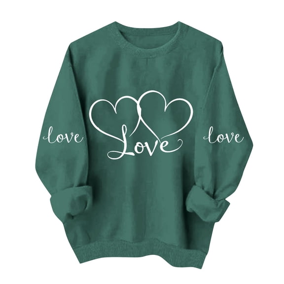 Womens Valentines Day Sweatshirts Cute Heart Valentine Funny Sweater Tops Casual Long Sleeve Shirts Pullover, M Green