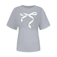 thumbnail image 1 of Womens Valentines Day T-Shirt Gray Bow Print Casual Holiday Tee - Soft Stretchy Relaxed Fit Short Sleeve Top,Size 2XL, 1 of 5