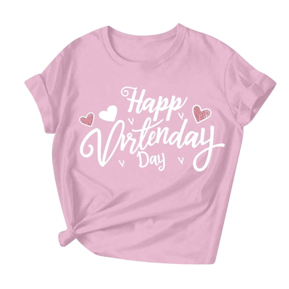Womens Valentines Day Tshirt Cute Love Heart Graphic Tees Short Sleeve Casual Romantic Valentine Tee Tops, S Pink