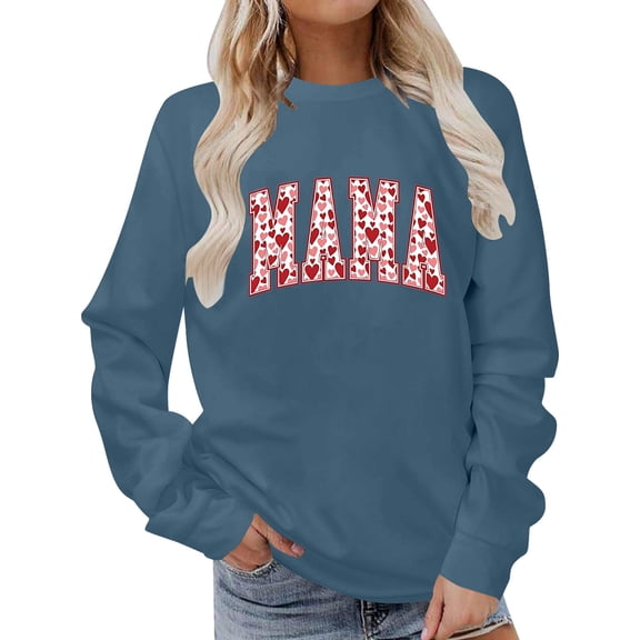 Womens Valentines Day Winter Fashion Sweatshirt Festive Christmas Print Round Neck Top Pullover