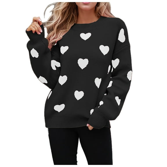 Womens Valentines Day Winter Pullover Sweater Plus Size Loose Pullover Sweater