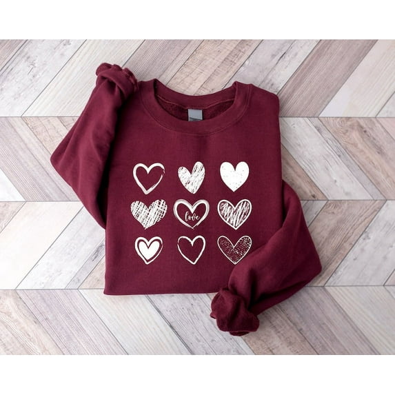 Womens Valentines Hearts Sweatshirt, Cute Valentine Sweatshirt, Teacher Valentine Sweatshirt, Love Sweatshirt, Valentines Day Shirt
