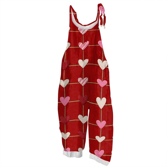 Womens Valentines Jumpsuit Dressy Casual Romper Sleeveless Jumpsuit with Pockets Adjustable Straps Wide Leg Pantsuit Wine S