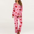 thumbnail image 1 of Womens Valentines Pajamas Sets Long Sleeve Button Down Shirts and Casual Pants Comfortable 2 Piece Home Sleepwear for Women Pink L, 1 of 7
