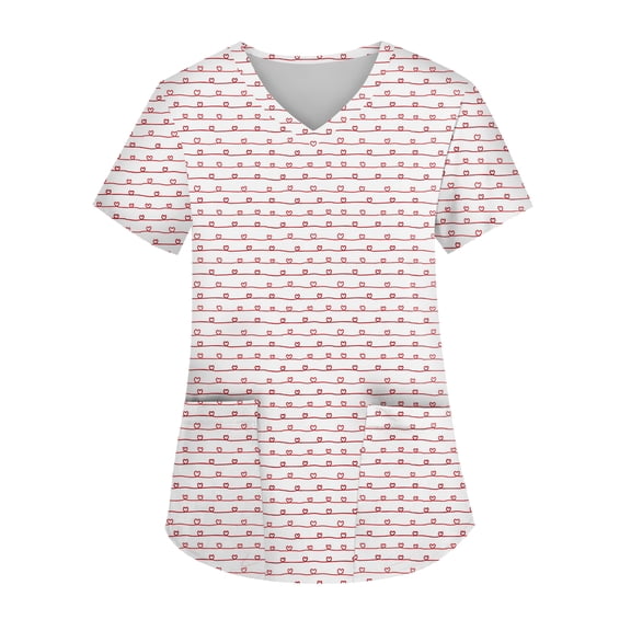 Womens Valentines Scrub Tops Casual V Neck Cute Valentine Love Printed Scrubs Hoilday Short Sleeve Scrub Shirts Nursing Workwear Medical Nurse Uniform with Pockets Light pink XL