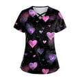 thumbnail image 1 of Womens Valentines Scrub Tops Hoilday Criss Cross V Neck Cute Love Heart Printed Scrubs Casual Short Sleeve Scrub Shirts Nursing Uniform Medical Nurse Workwear with Pockets Light Purple L, 1 of 4