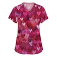 thumbnail image 1 of Womens Valentines Scrub Tops Loose V Neck Cute Love Heart Printed Scrubs Casual Short Sleeve Scrub Shirts Medical Nurse Workwear Nursing Uniform with Pockets Hot Pink 2XL, 1 of 6
