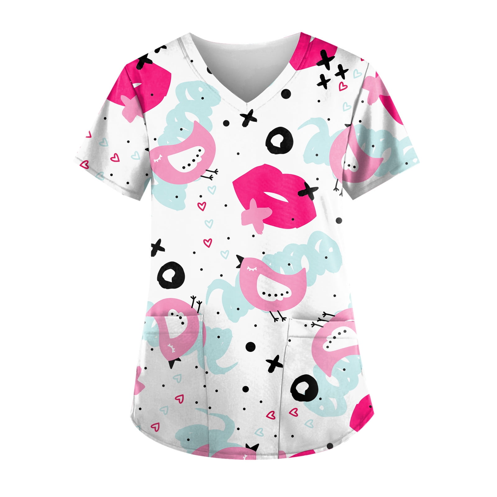 Womens Valentines Scrub Tops Ydkzymd Love with Pockets Womens Long