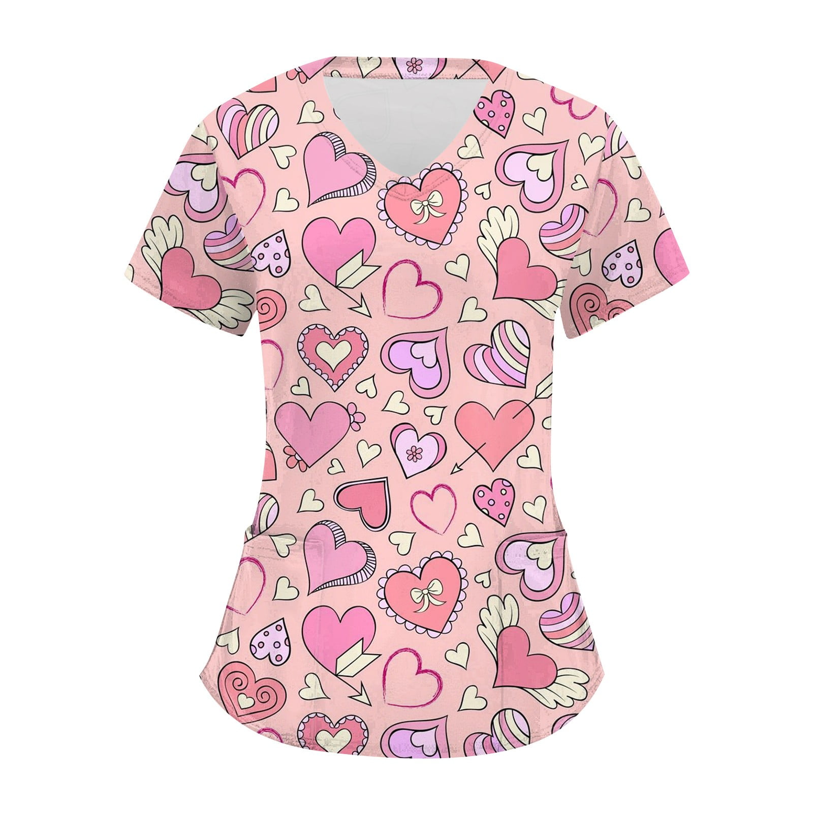 Womens Valentines Scrub Tops Ydkzymd with Pockets Character Cute Scrubs ...