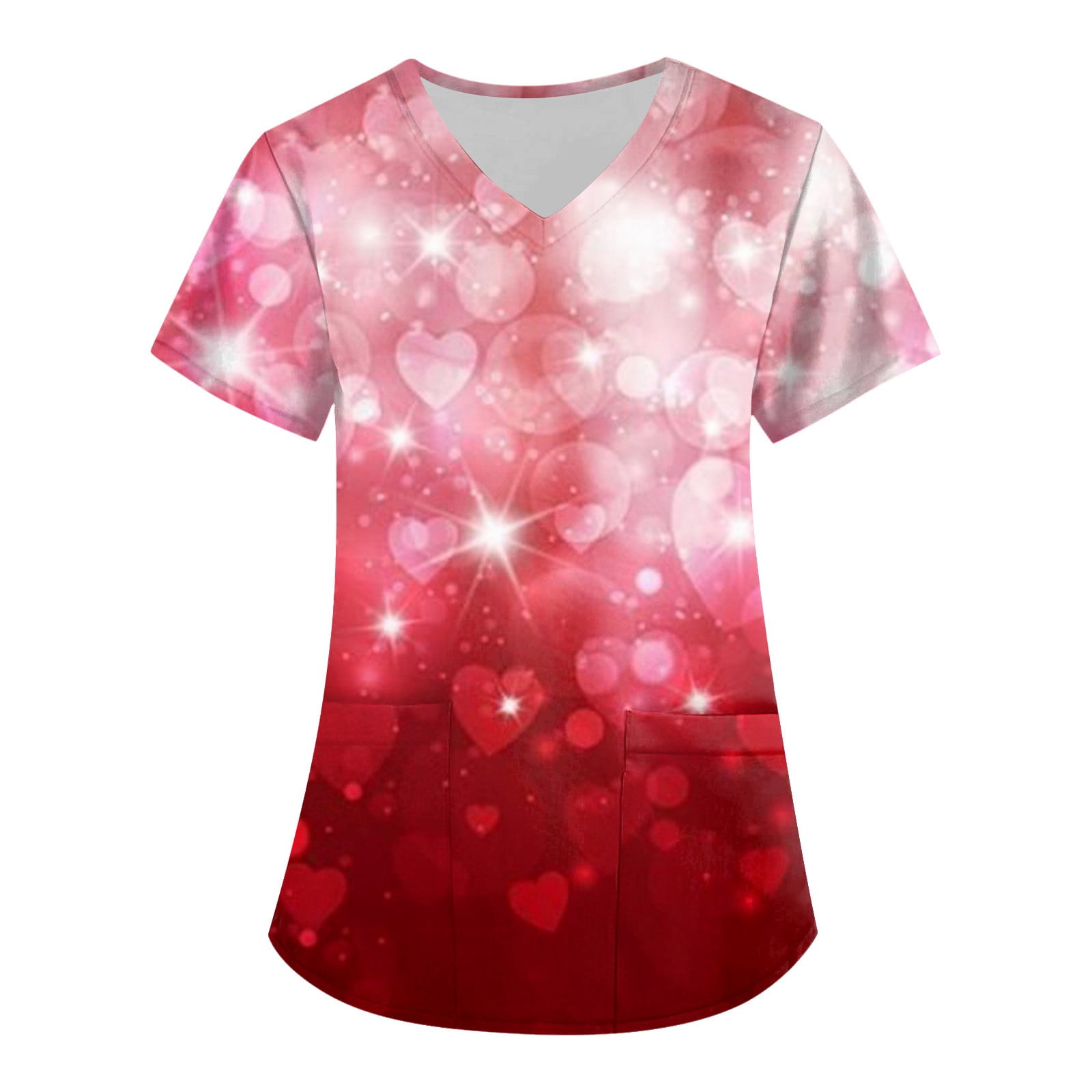 Womens Valentines Scrub Tops Ydkzymd with Pockets Character Nursing