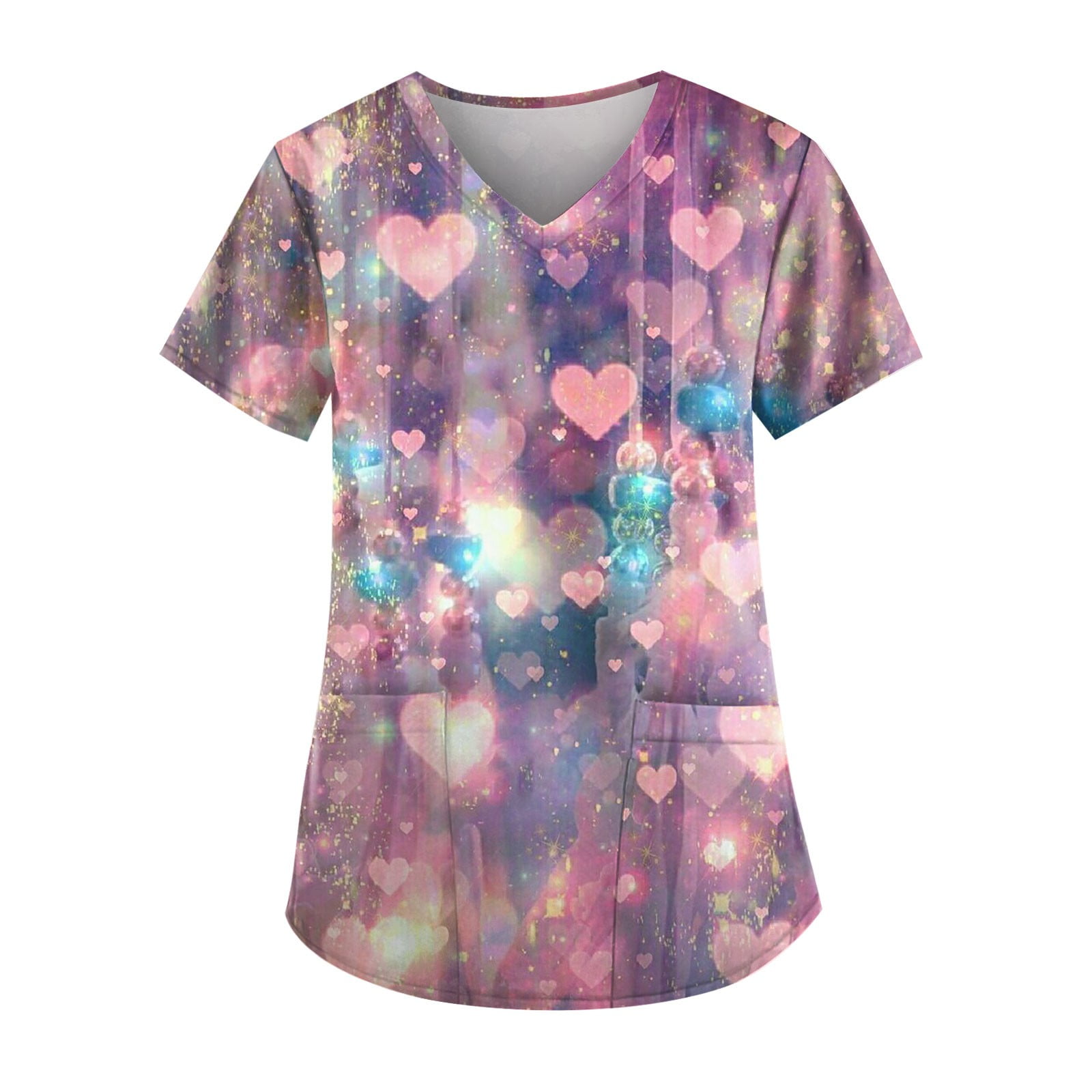 Womens Valentines Scrub Tops Ydkzymd with Pockets Character Printed ...