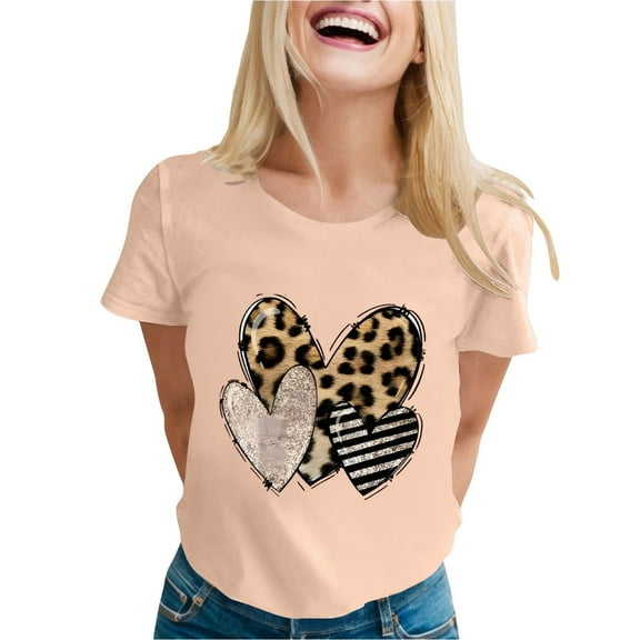 Womens Valentines Shirts Love Heart Printed Graphic Short Sleeve Crew Neck Tops Casual Valentines Couple Gift Loose Basic Tees