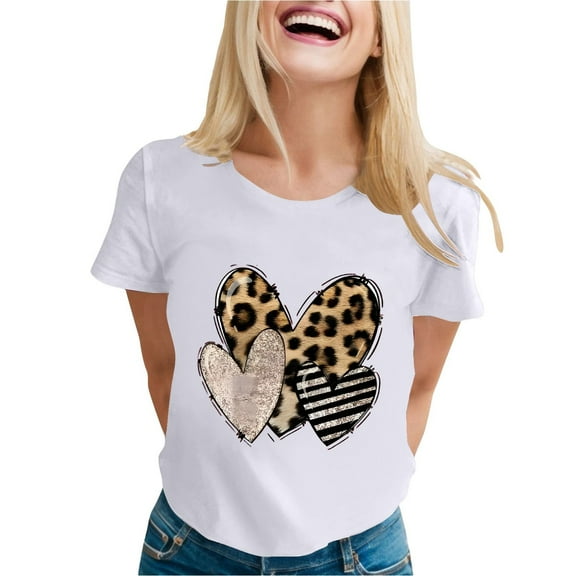 Womens Valentines Shirts Love Heart Printed Graphic Short Sleeve Crew Neck Tops Casual Valentines Couple Gift Loose Basic Tees