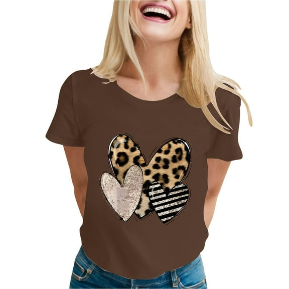 Womens Valentines Shirts Love Heart Printed Graphic Short Sleeve Crew Neck Tops Casual Valentines Couple Gift Loose Basic Tees