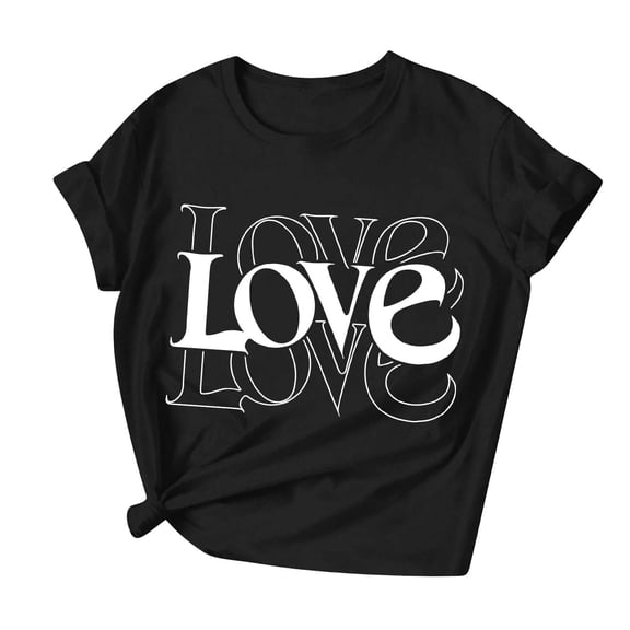 Womens Valentines Short Sleeve Tshirt Cute Crew Neck Graphic Tees Love Heart Casual Romantic Valentine Tee Tops, M Black