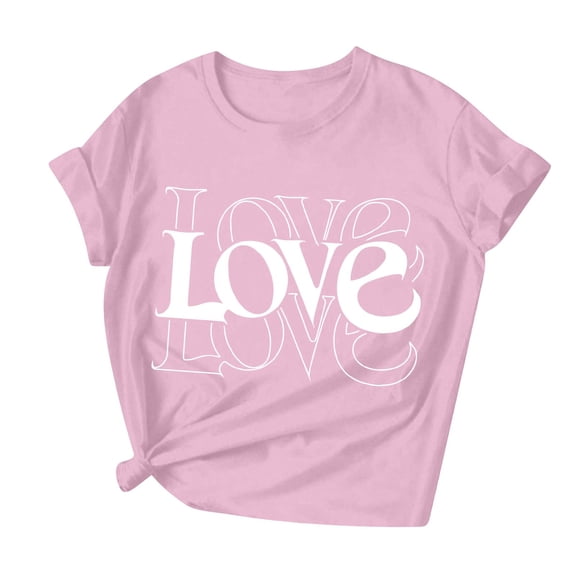 Womens Valentines Short Sleeve Tshirt Cute Crew Neck Graphic Tees Love Heart Casual Romantic Valentine Tee Tops, S Pink