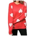 thumbnail image 1 of Womens Valentines Sweater Peach Heart Pattern Crewneck Sweater Soft Knit Long Sleeve Pullover Casual Comfortable Jumper Top Red XL, 1 of 9
