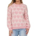 thumbnail image 1 of Womens Valentines Sweater Sweet Heart Crewneck Knit Sweater Long Sleeve Cute Jacquard Pullover Top Winter Pink L, 1 of 8
