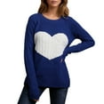 thumbnail image 1 of Womens Valentines Sweaters Generously Sized Heart Print Crewneck Sweater Long Sleeve Loose Knit Pullover Top Navy L, 1 of 5