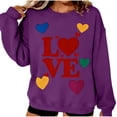 thumbnail image 1 of Womens Valentines Sweatshirt Oversized Long Sleeve Heart Love Shirts Crewneck Cute Pullover Sweater Tops, M Purple, 1 of 7
